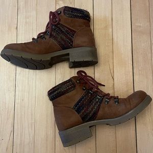 Brown Suede Knit Patch Boots